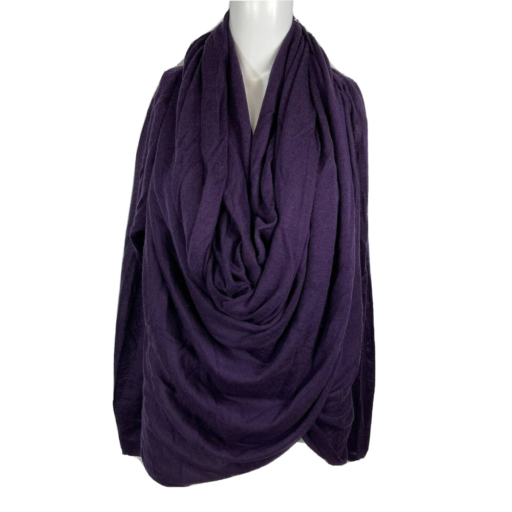 Greylin Sweater Womens Sz M Purple Wool Draped‎ Wrap Front Cowl Neck Pullover